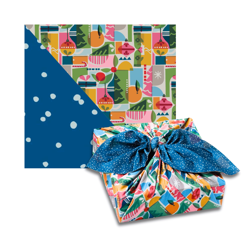 Large Reusable Cloth Furoshiki Gift Wrap | Holiday Shapes & Snow