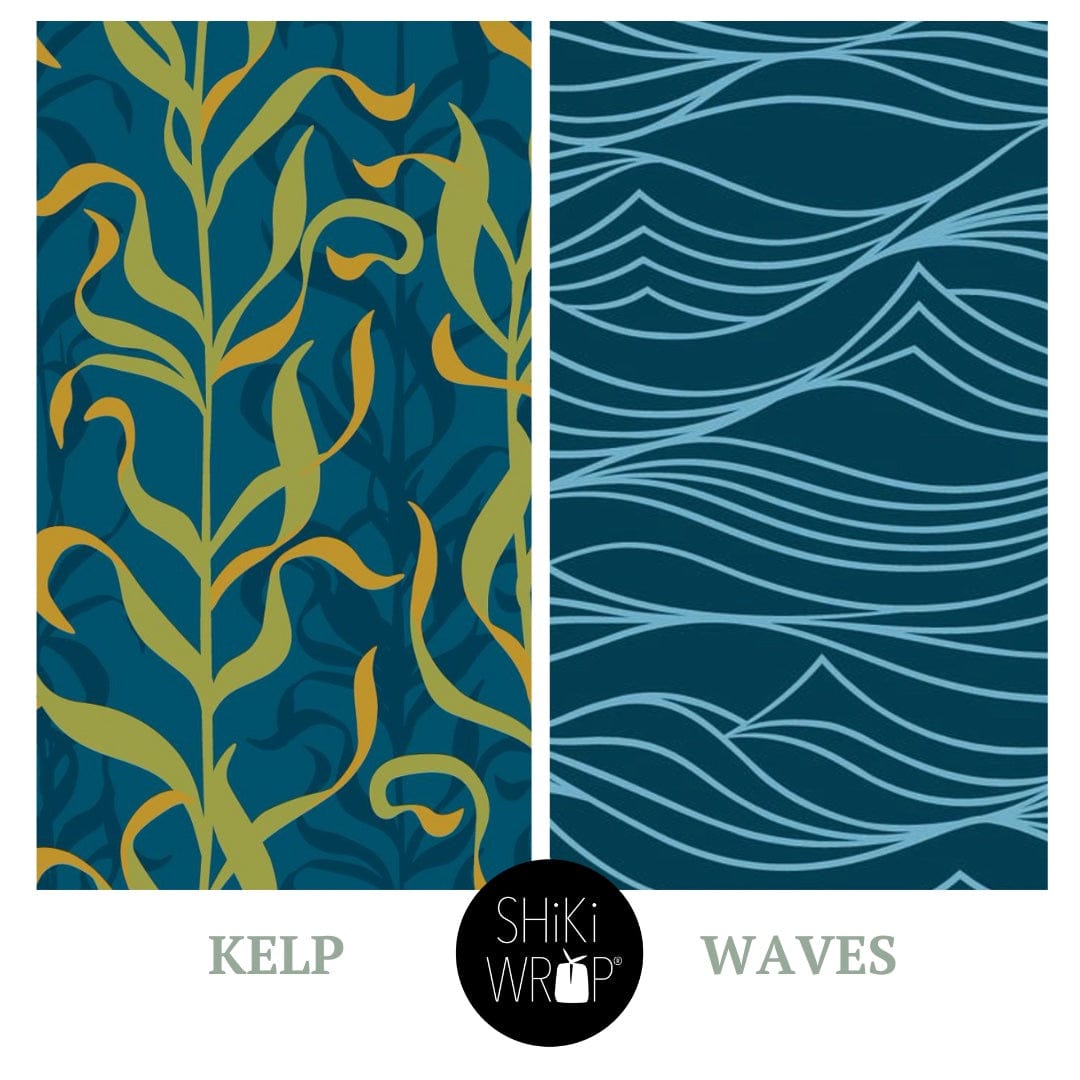 2 Pack - Kelp/Waves 28" Large Reusable Cloth Furoshiki Fabric Gift Wrap